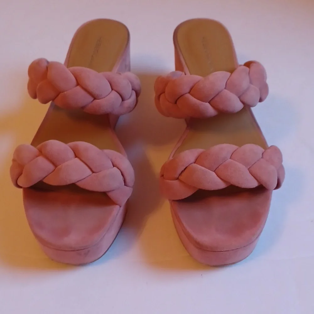 Rebecca Minkoff Imani Pink Braided Genuine Suede Platform Slide Sandals sz 7.5